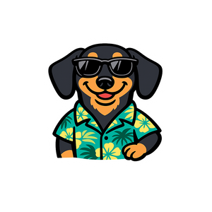 Tropical Black Dachshund - Bordered Artwork