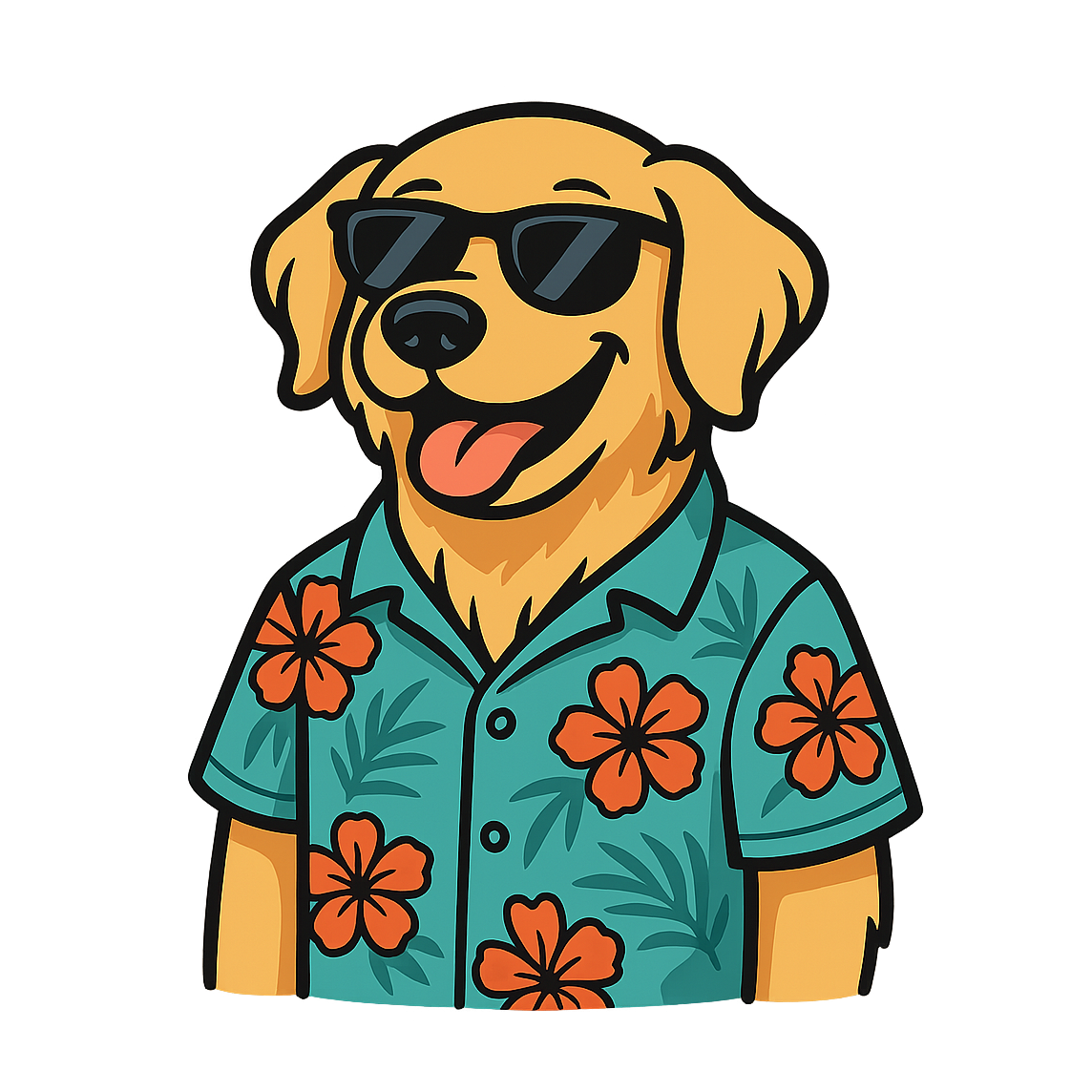 Tropical Golden Retriever - Bordered Artwork
