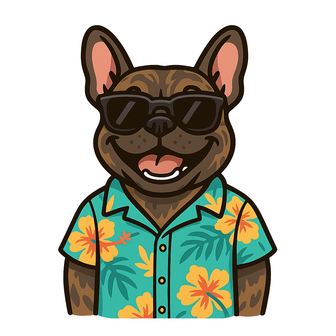 Tropical Brindle French Bulldog - Bordered Artwork
