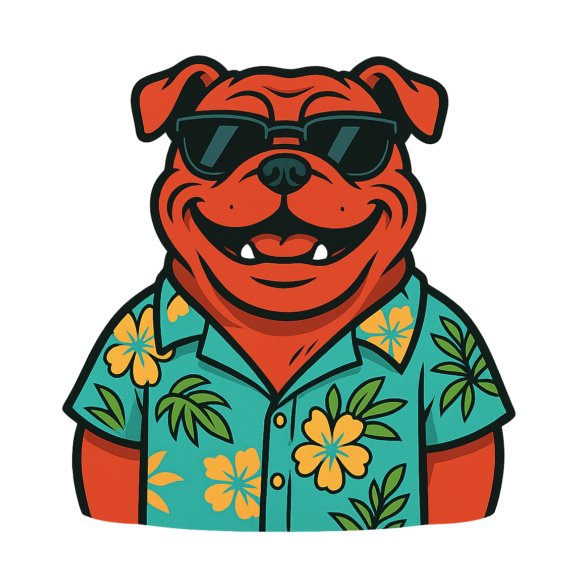 Tropical Red English Bulldog - Bordered Artwork