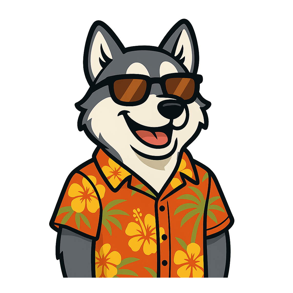 Tropical Gray Husky - Bordered Artwork