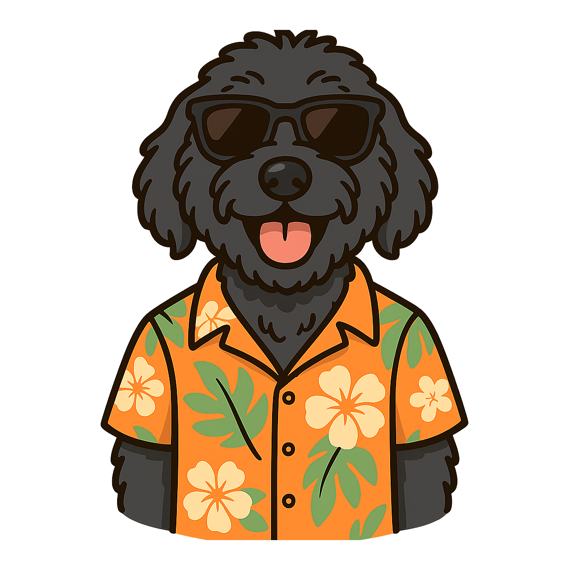 Tropical Black Goldendoodle - Bordered Artwork