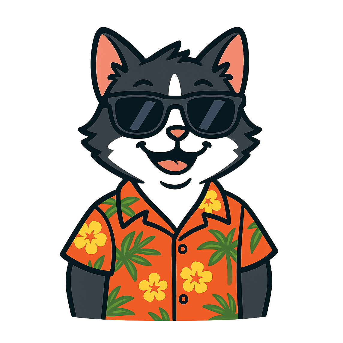 Tropical Tuxedo Cat - Bordered Artwork