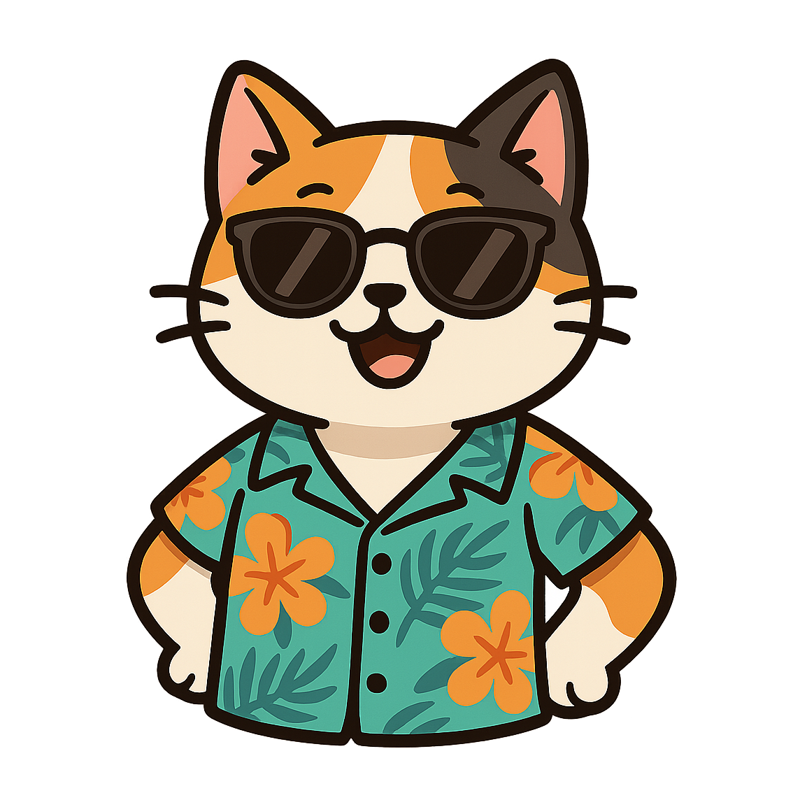 Tropical Calico Cat - Bordered Artwork