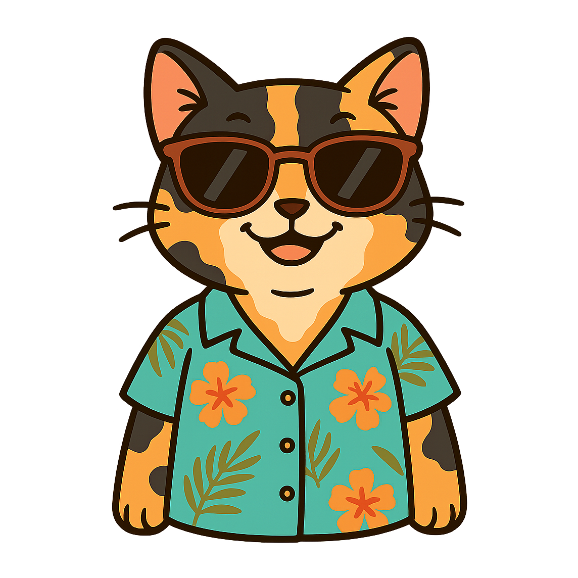 Tropical Tortoiseshell Cat - Bordered Artwork