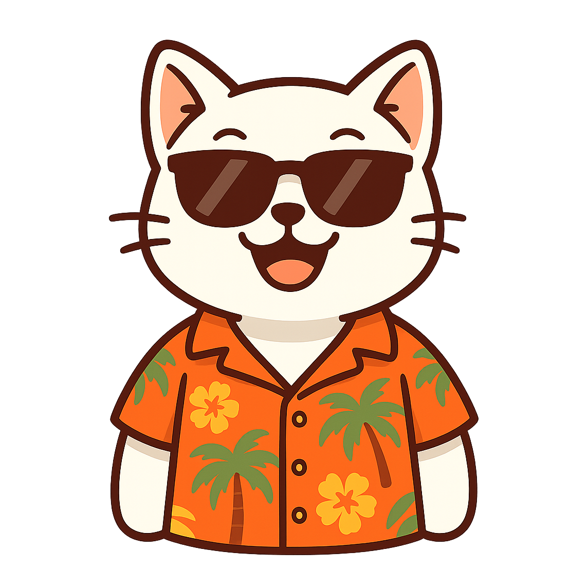 Tropical White Cat - Bordered Artwork