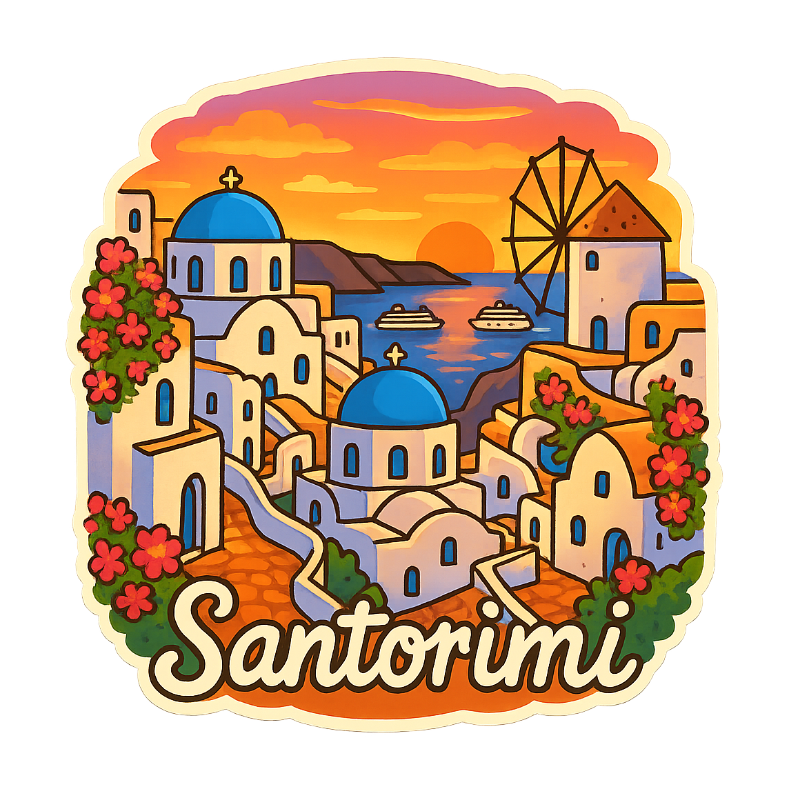Santorini Sunsets - Bordered Artwork
