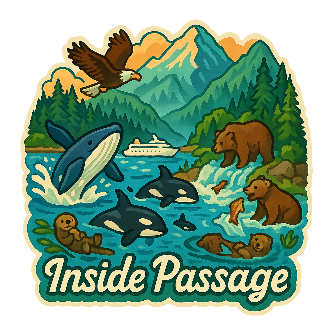 Alaskan Inside Passage Wildlife - Bordered Artwork