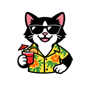 Tropical Tuxedo Cat - Bordered Artwork