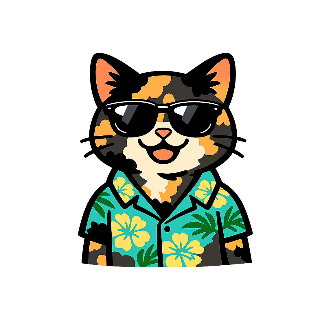 Tropical Tortoiseshell Cat - Bordered Artwork