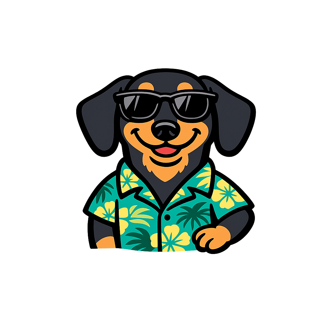 Tropical Black Dachshund - Bordered Artwork