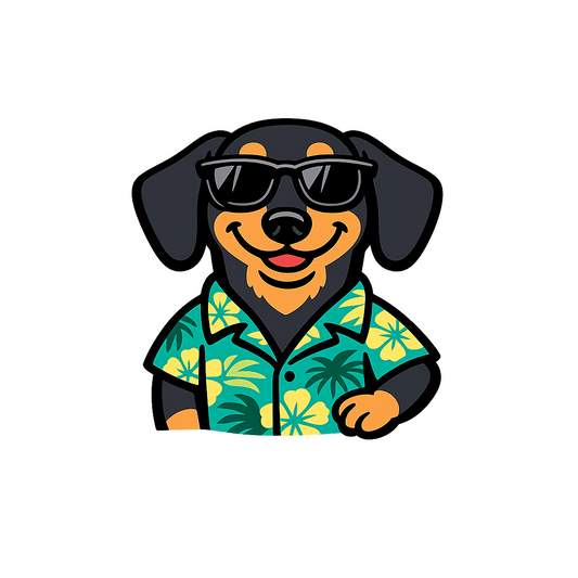 Tropical Black Dachshund - Bordered Artwork