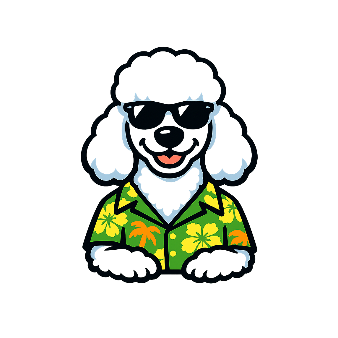 Tropical White Poodle - Bordered Artwork