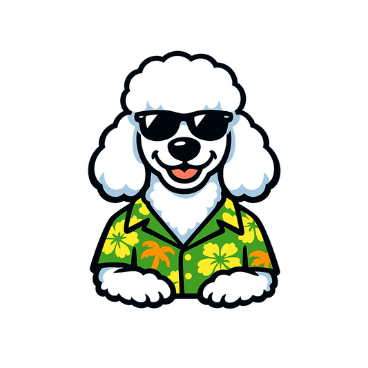 Tropical White Poodle - Bordered Artwork