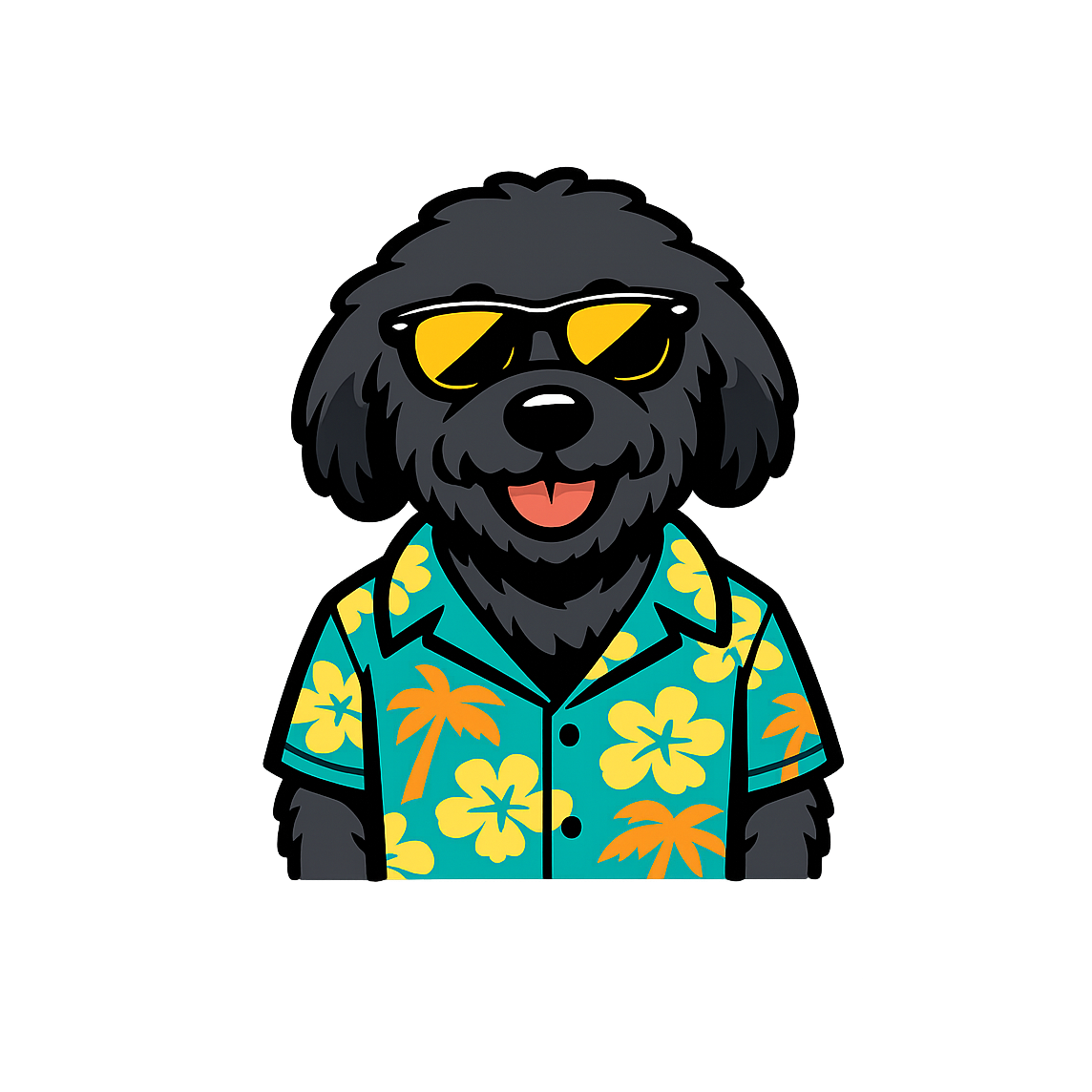 Tropical Black Goldendoodle - Bordered Artwork