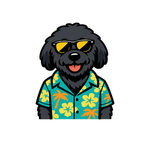 Tropical Black Goldendoodle - Bordered Artwork