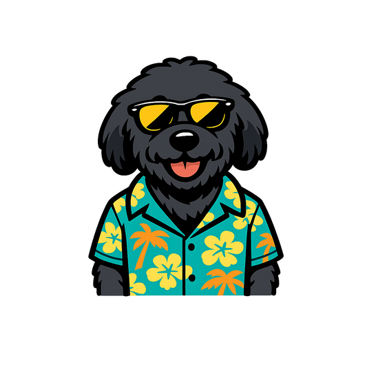 Tropical Black Goldendoodle - Bordered Artwork