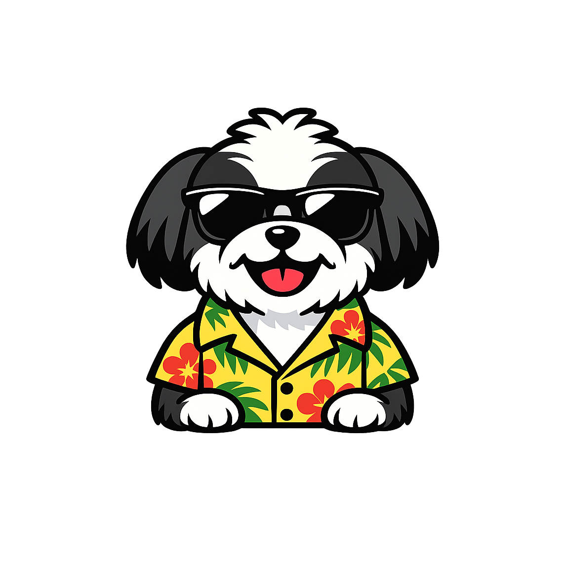 Tropical Black Shih Tzu - Bordered Artwork