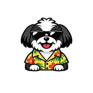 Tropical Black Shih Tzu - Bordered Artwork
