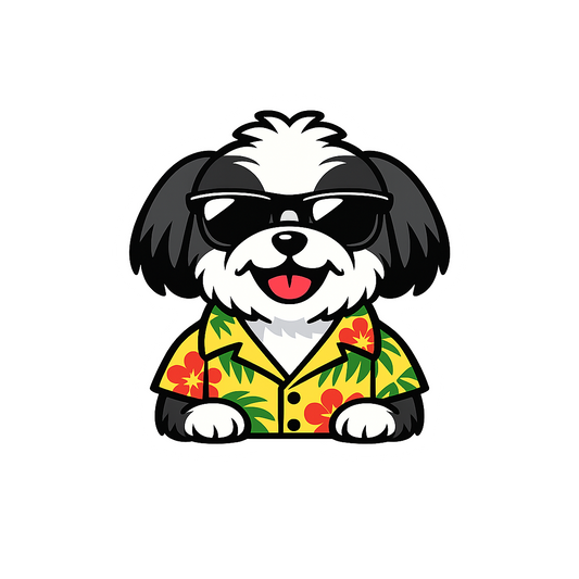 Tropical Black Shih Tzu - Bordered Artwork
