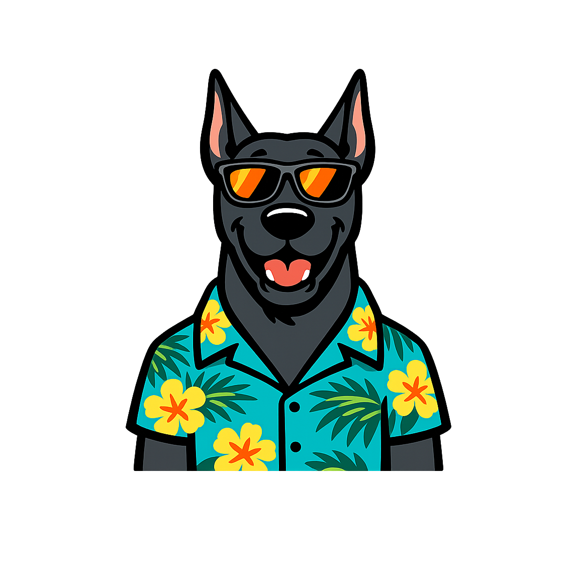 Tropical Black Great Dane - Bordered Artwork