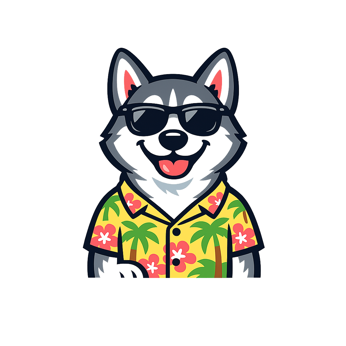 Tropical Gray Husky - Bordered Artwork