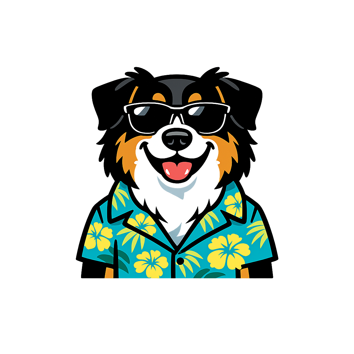 Tropical Black Australian Shepherd - Bordered Artwork