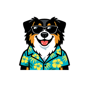 Tropical Black Australian Shepherd - Bordered Artwork