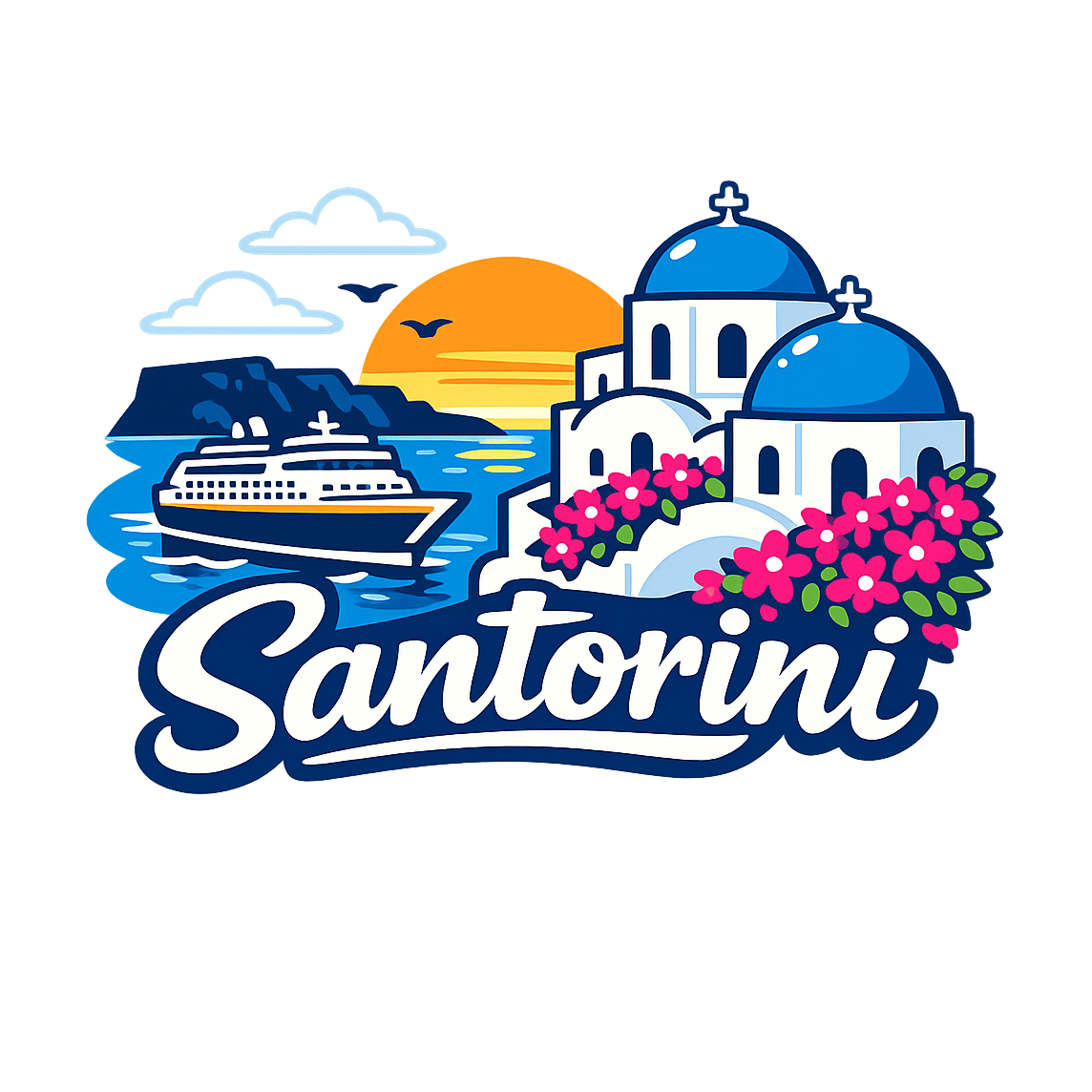 Santorini Sunsets - Bordered Artwork