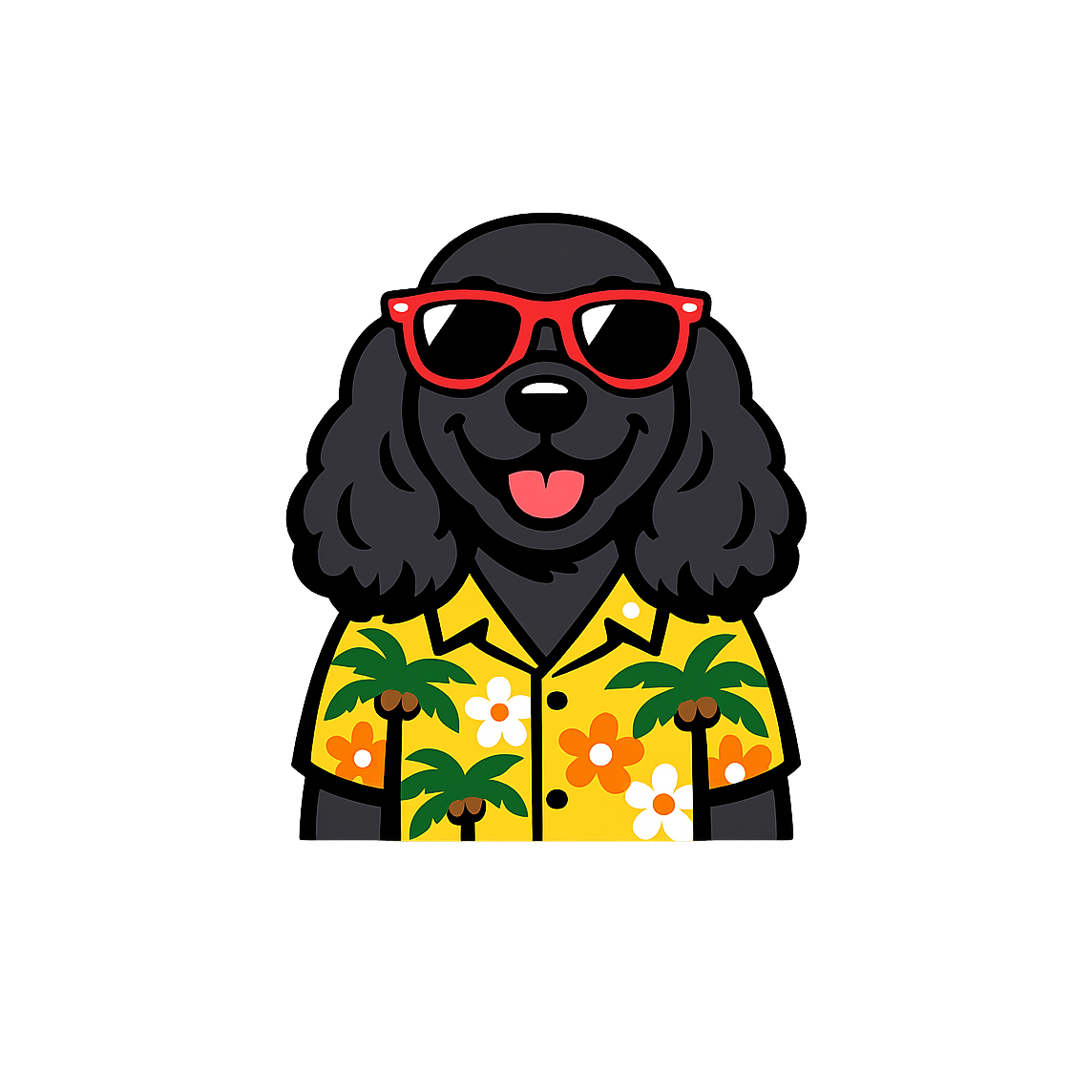 Tropical Black Cocker Spaniel - Bordered Artwork