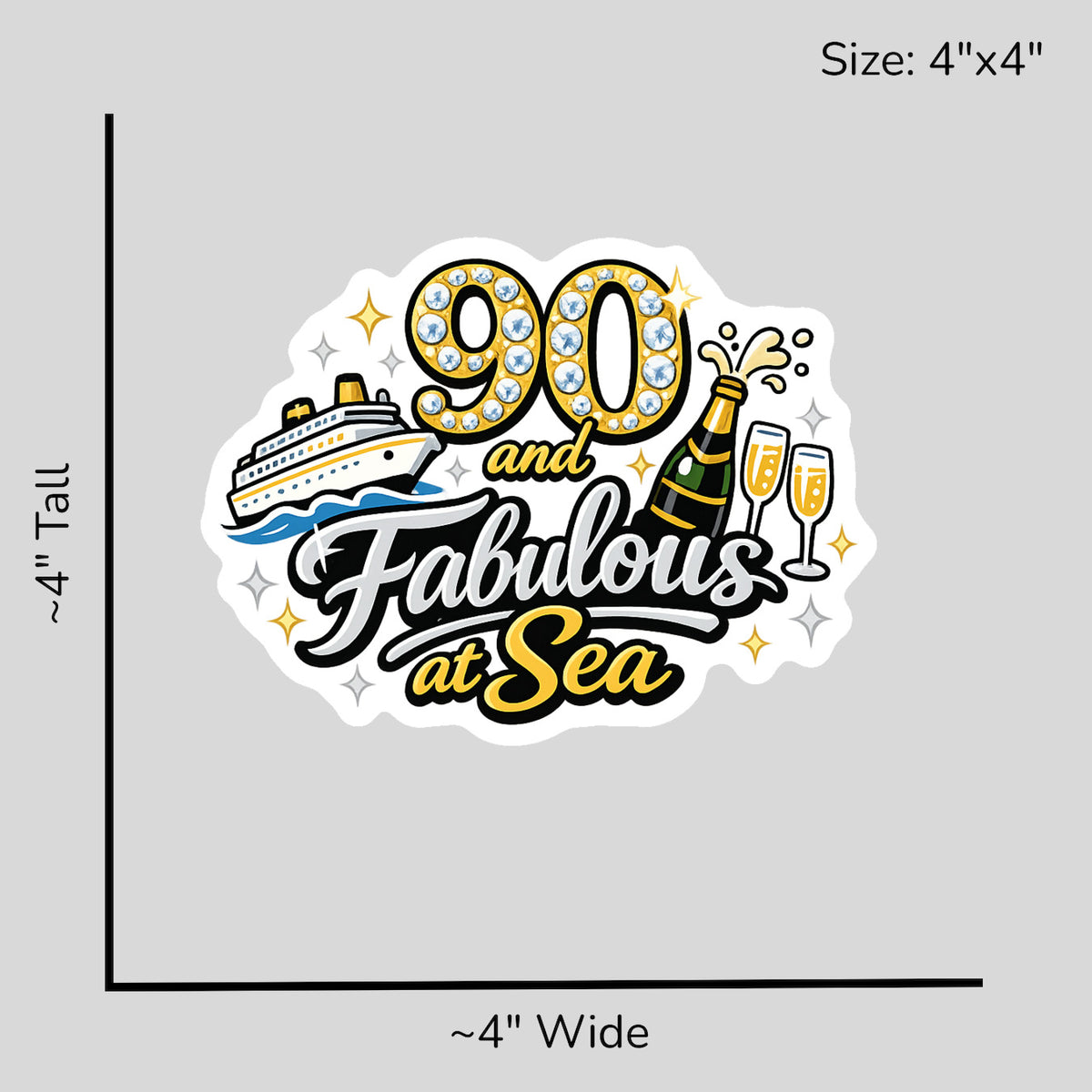 90 and Fabulous at Sea - Size Reference Mockup