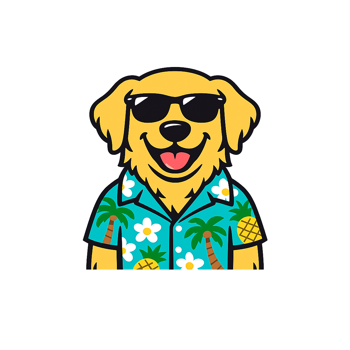 Tropical Golden Retriever - Bordered Artwork