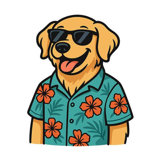 Tropical Golden Retriever - Bordered Artwork