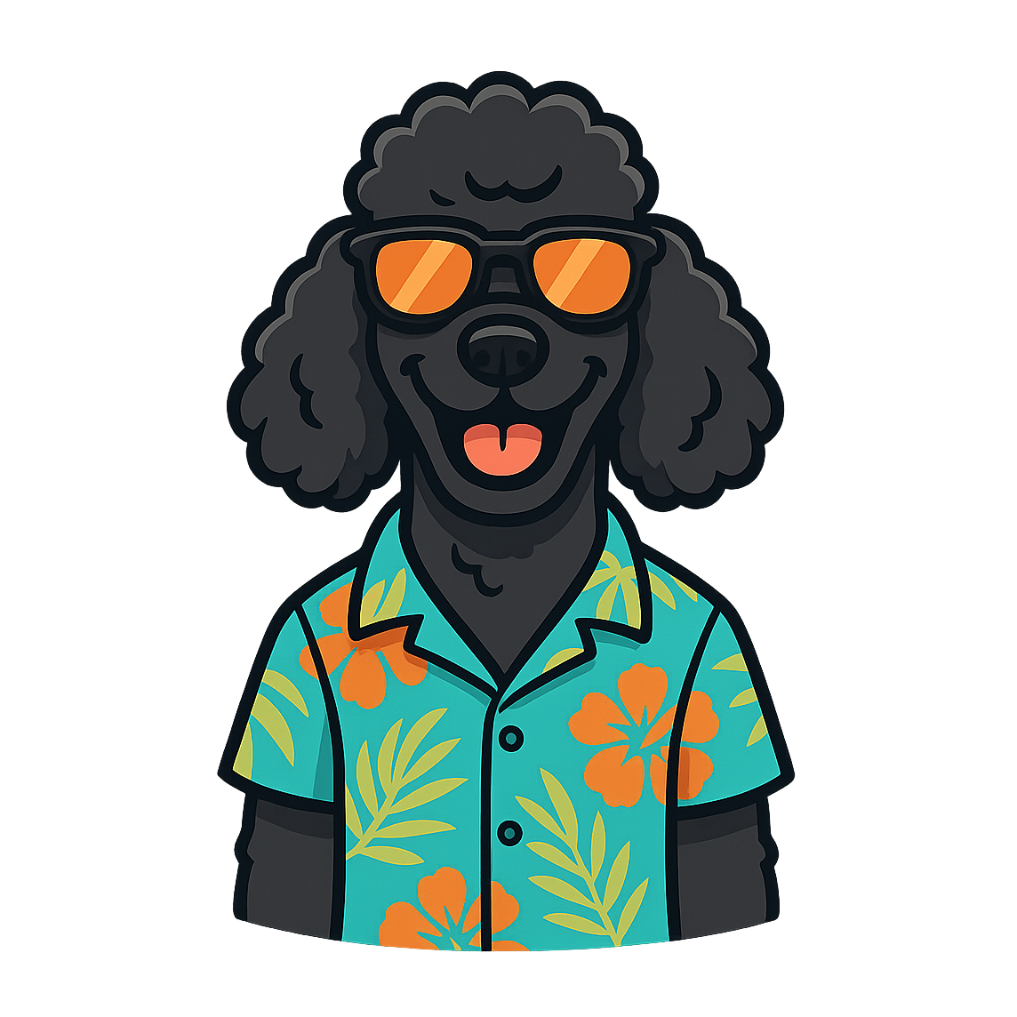 Tropical Black Poodle - Bordered Artwork