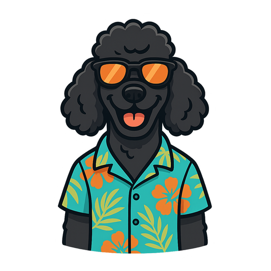 Tropical Black Poodle - Bordered Artwork