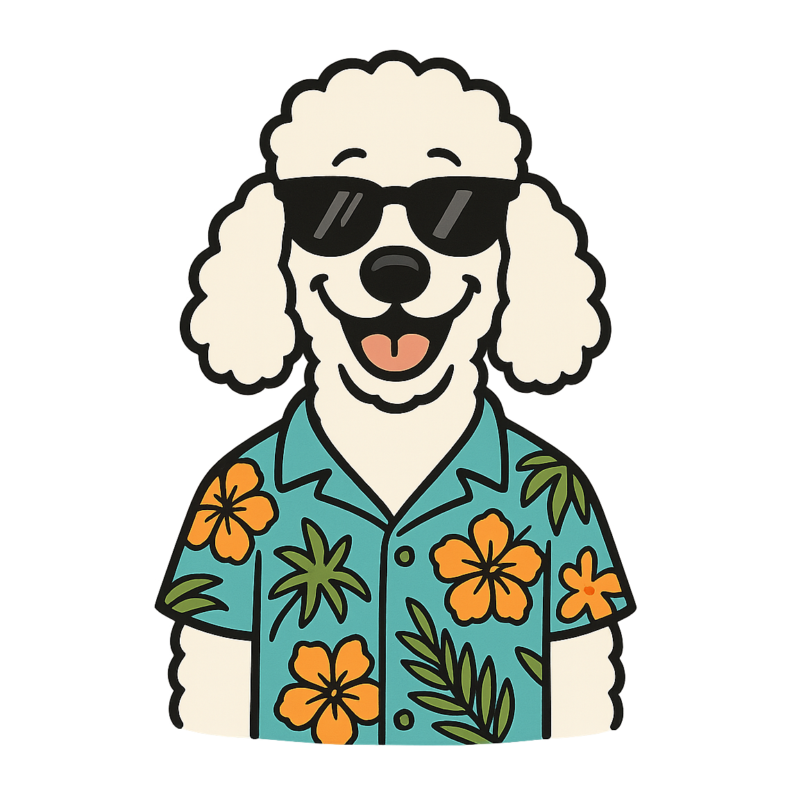 Tropical White Poodle - Bordered Artwork