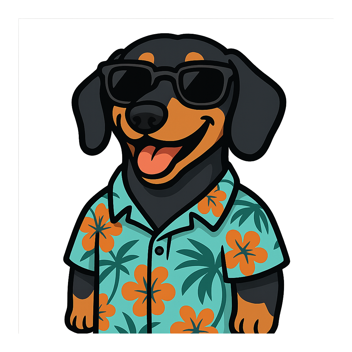 Tropical Black Dachshund - Bordered Artwork