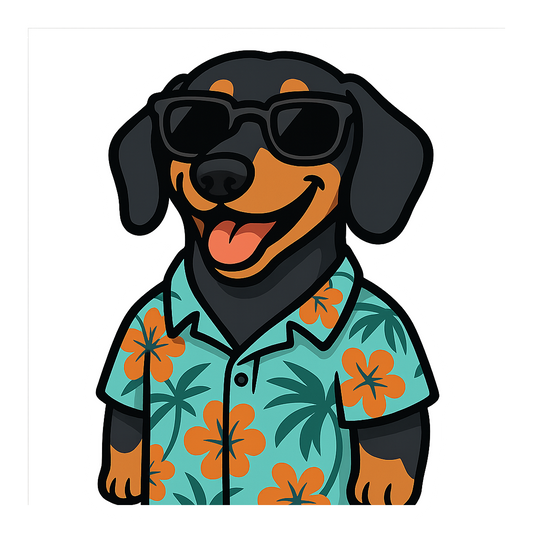 Tropical Black Dachshund - Bordered Artwork