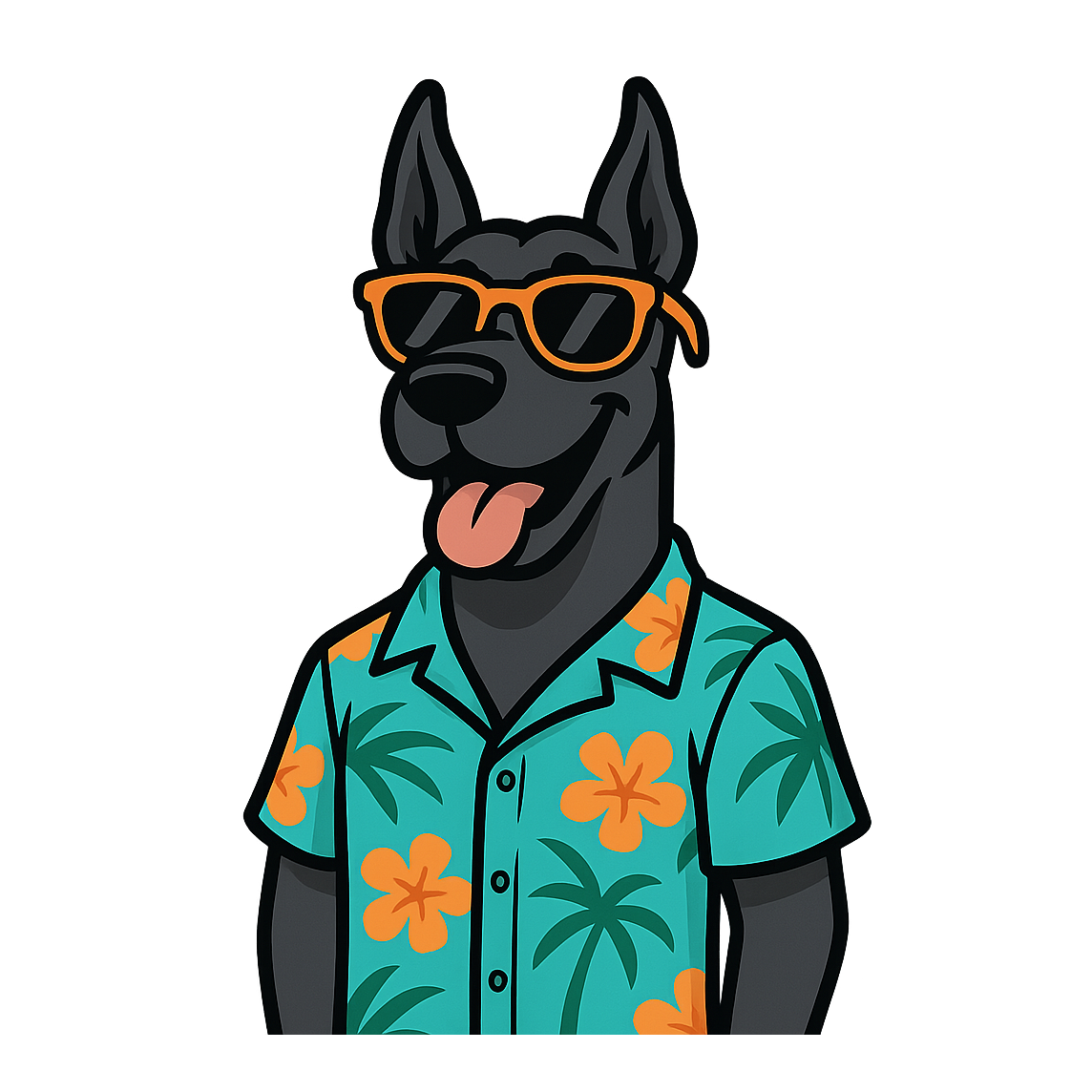Tropical Black Great Dane - Bordered Artwork