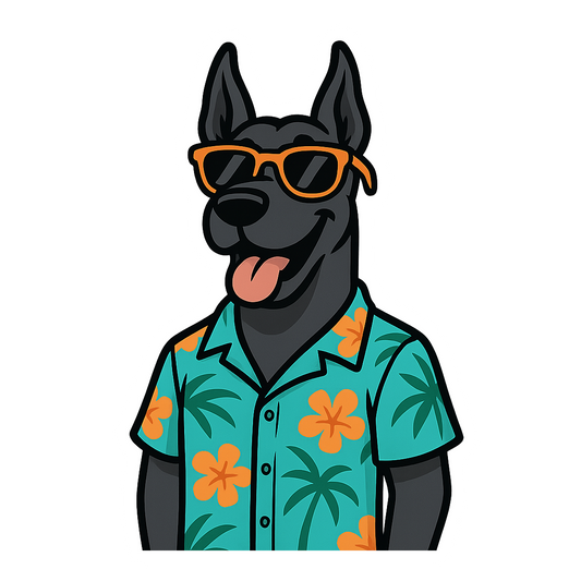 Tropical Black Great Dane - Bordered Artwork