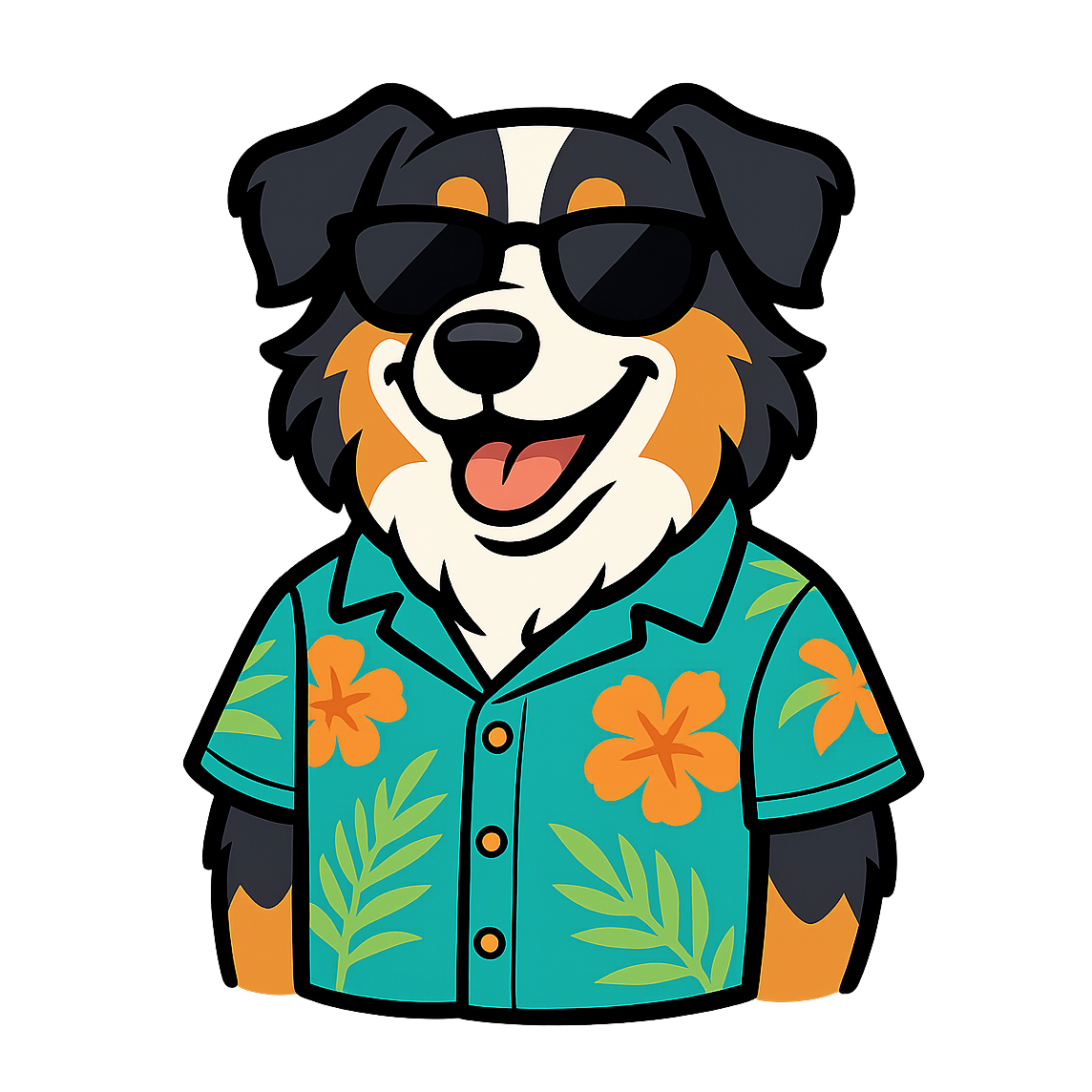 Tropical Black Australian Shepherd - Bordered Artwork