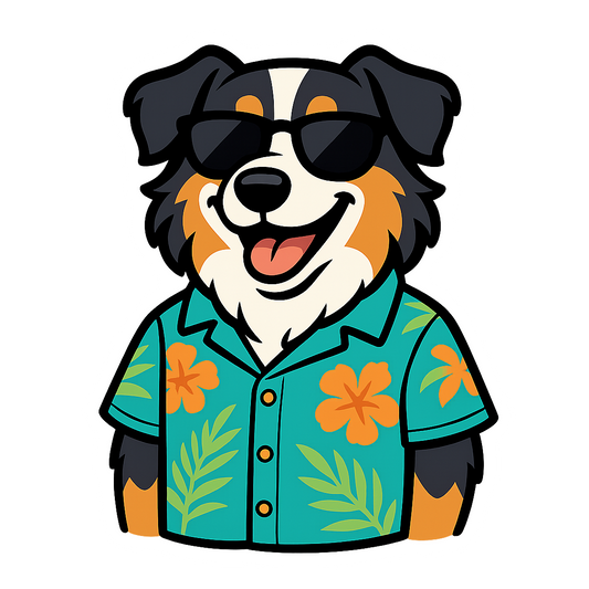Tropical Black Australian Shepherd - Bordered Artwork