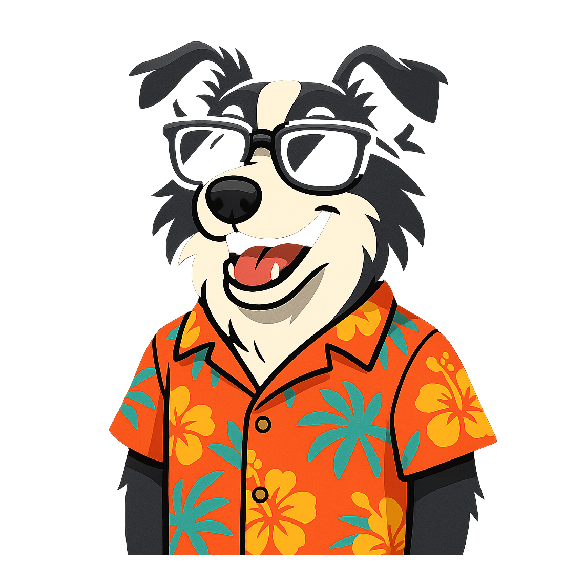 Tropical Black Border Collie - Bordered Artwork