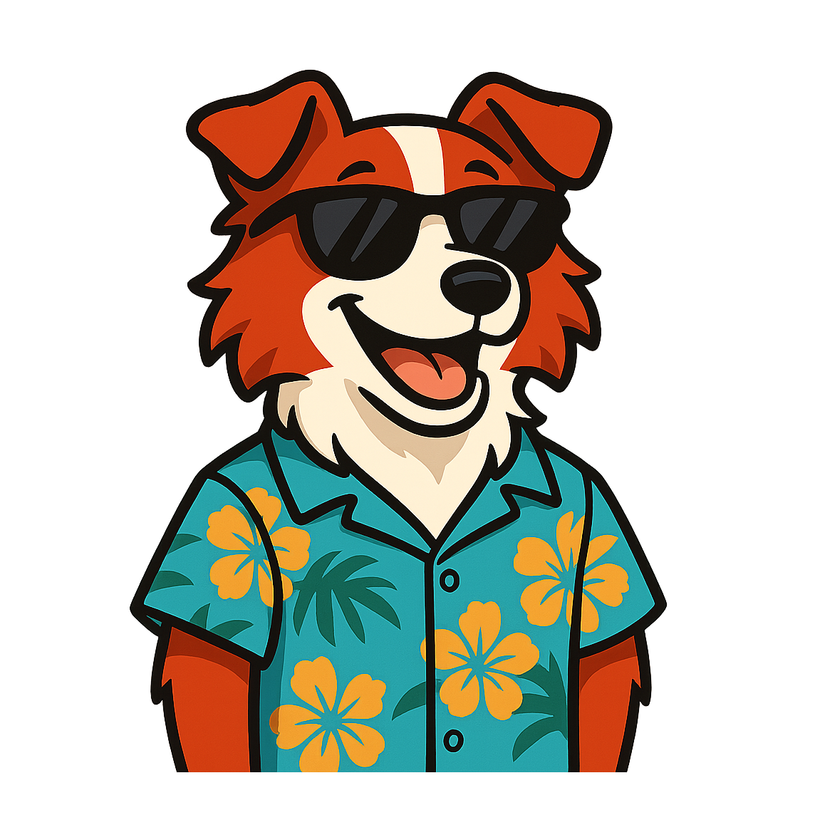 Tropical Red Border Collie - Bordered Artwork