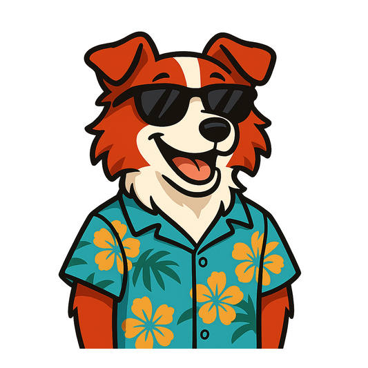 Tropical Red Border Collie - Bordered Artwork