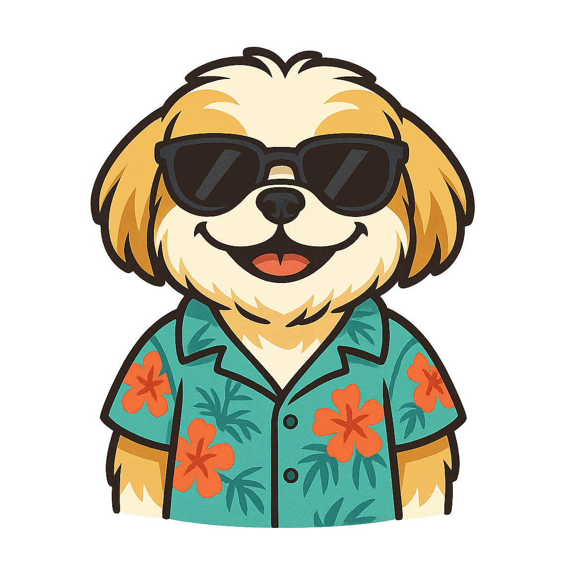 Tropical Gold Shih Tzu - Bordered Artwork