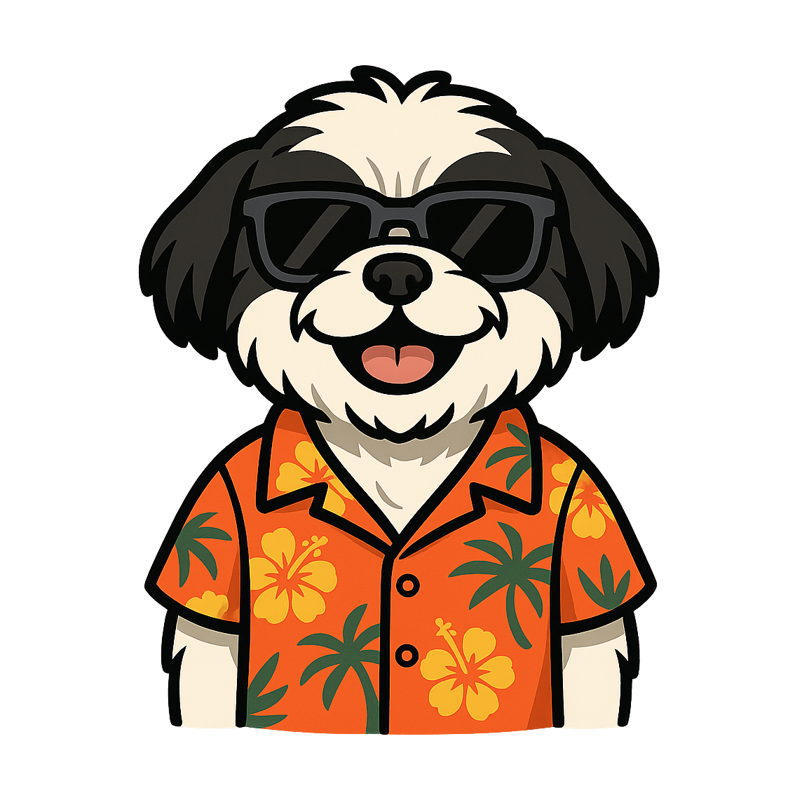 Tropical Black Shih Tzu - Bordered Artwork