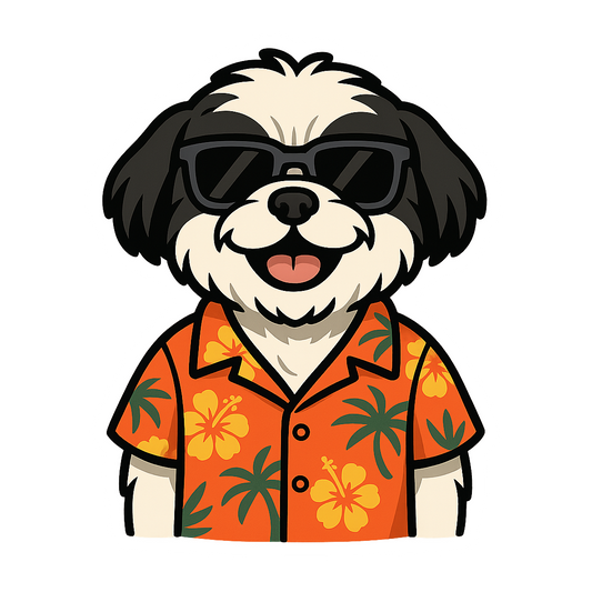 Tropical Black Shih Tzu - Bordered Artwork