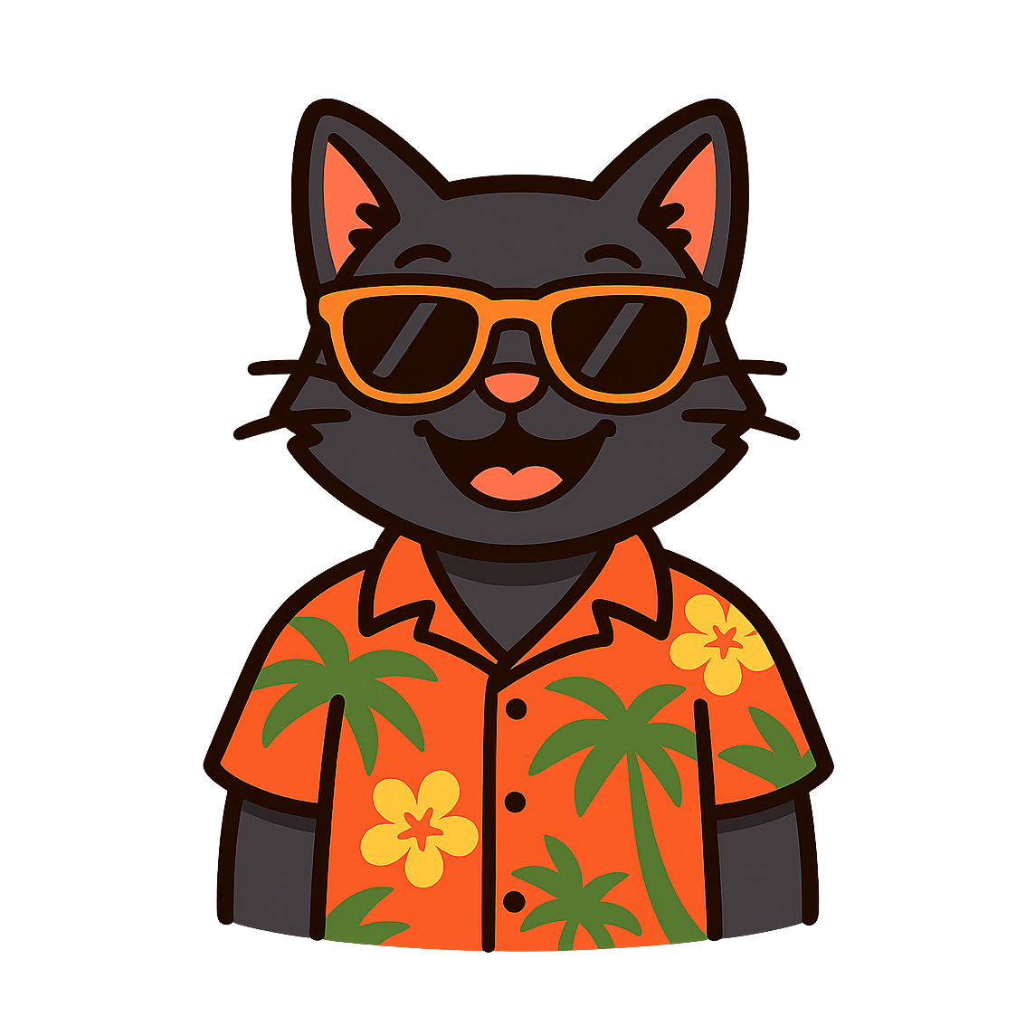 Tropical Black Cat - Bordered Artwork
