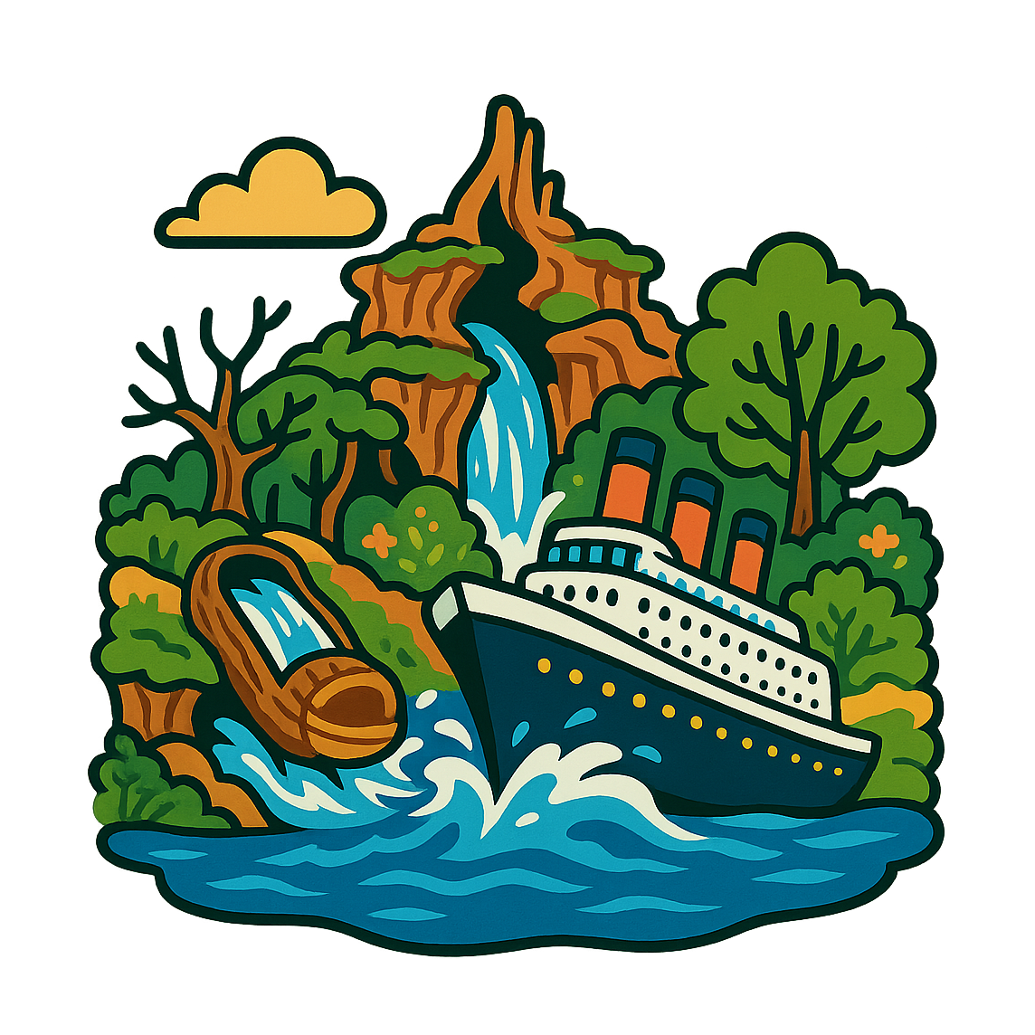 Waterfall Rapids Voyage - Bordered Artwork